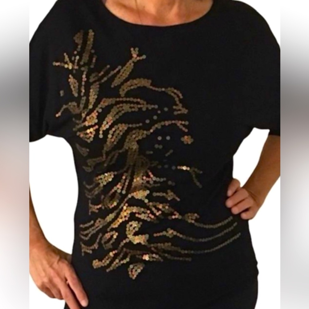 Cabi Cherie Sequin Top Black Gold Women's S